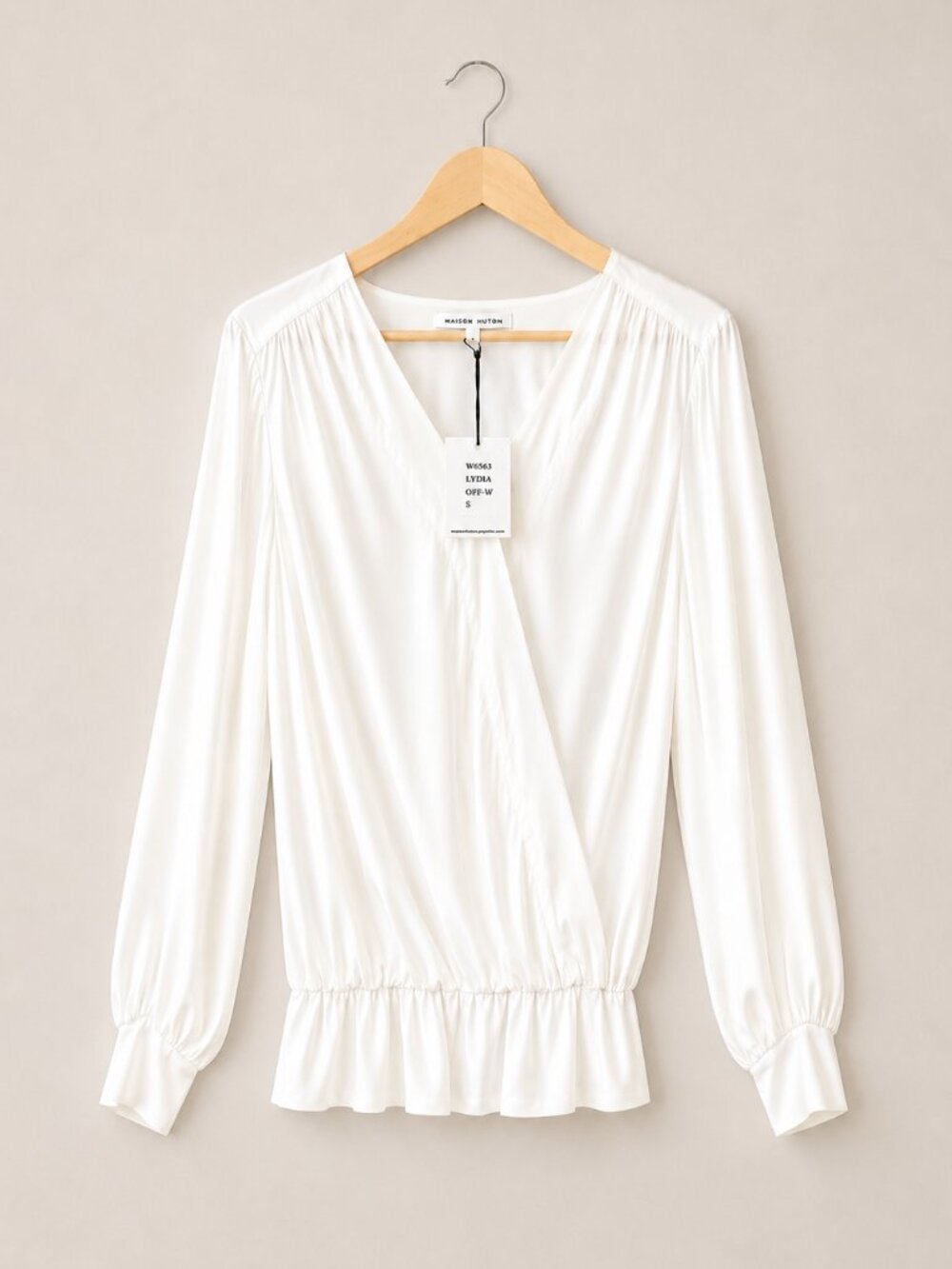 Melissa Nepton Lydia Satin Blouse Top – Off‑White – Size Small NWT